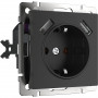 Розетка Werkel с заземлением, шторками и USBх2 черный матовый W1171508 4690389156915