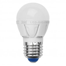 Лампа светодиодная (07906) Uniel E27 6W 3000K матовая LED-G45-6W/WW/E27/FR ALP01WH