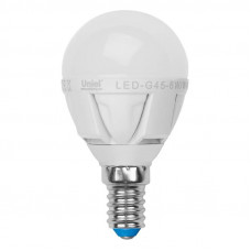 Лампа светодиодная (07905) Uniel E14 6W 3000K матовая LED-G45-6W/WW/E14/FR ALP01WH