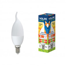 Лампа светодиодная Volpe LED-CW37-6W/WW/E14/FR/O Форма свеча на ветру, матовая колба. Материал корпуса пластик. Цвет свечения теплый белый. Серия Optima