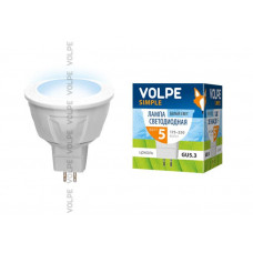 Лампа светодиодная Volpe LED-JCDR-5W/NW/GU5.3/S Форма JCDR, матовый рассеиватель. Материал корпуса термопластик. Цвет свечения белый. Серия Simple